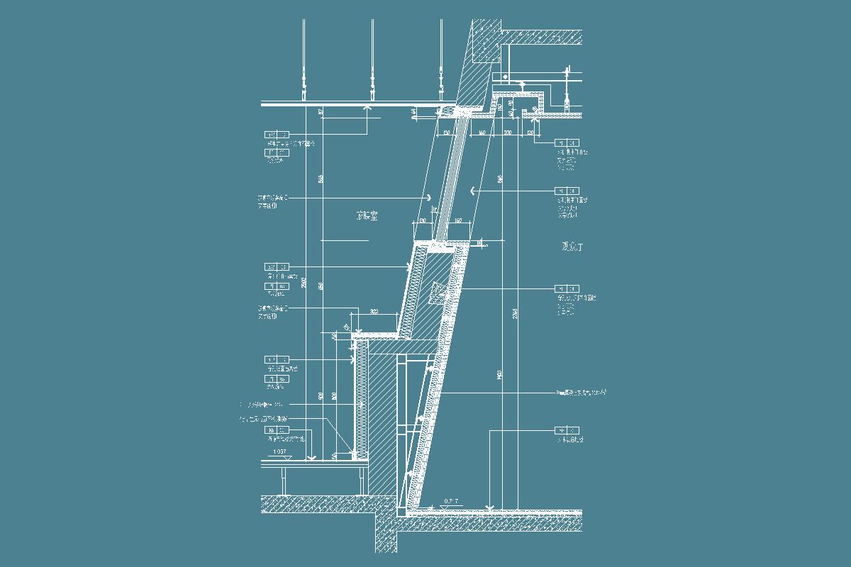 放映室观察窗-沙比利木饰面板-玻璃隔音棉-轻钢龙骨石膏板-无机涂料-观察窗墙面节点详图