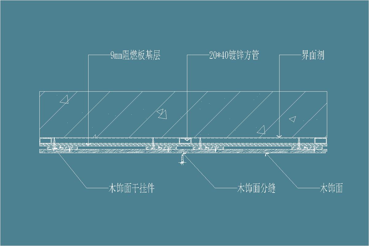 砌块墙-卡式龙骨-木饰面-横剖节点详图