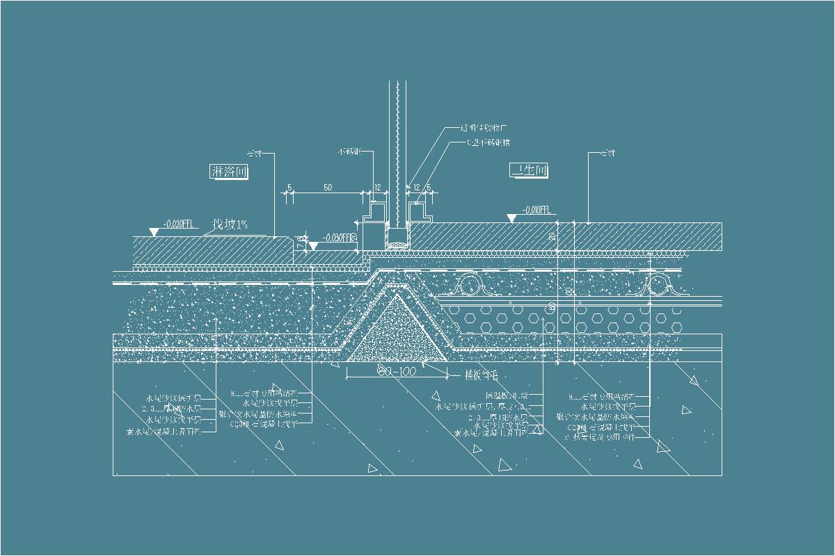 地坪节点-卫生间-淋浴房-地暖-石材
