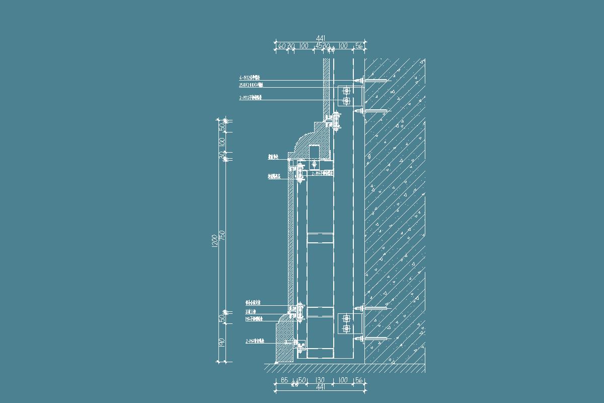 石材包柱节点-背切螺栓-不锈钢螺栓-橡胶垫-绝缘隔离层-钢板-石材