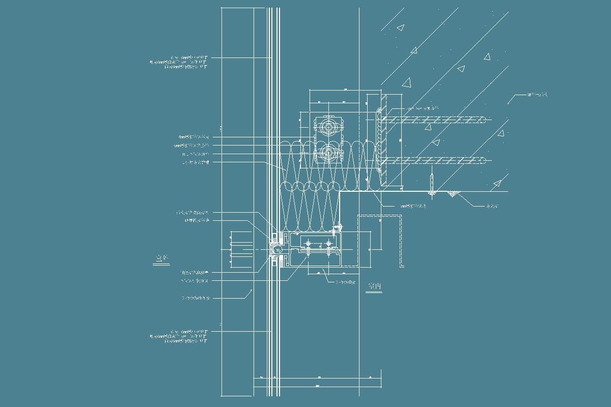 幕墙纵剖节点图（层间防火封堵）-防火岩棉-不锈钢螺栓-镀锌钢板-预埋件-镀锌铁皮-防火胶-中空玻璃-钢化玻璃-透明浮法玻璃