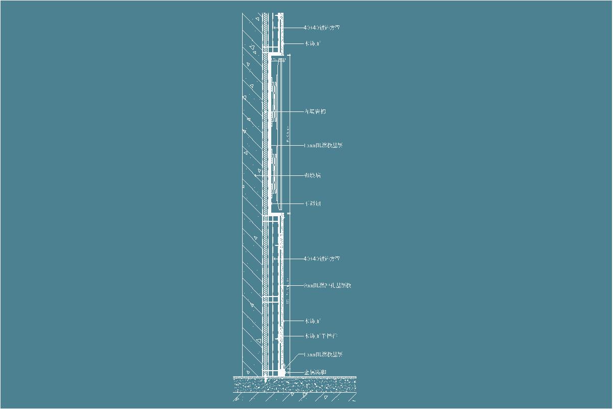 墙身木饰面内嵌电视机竖剖做法节点详图-不锈钢收边-背部钢架加固