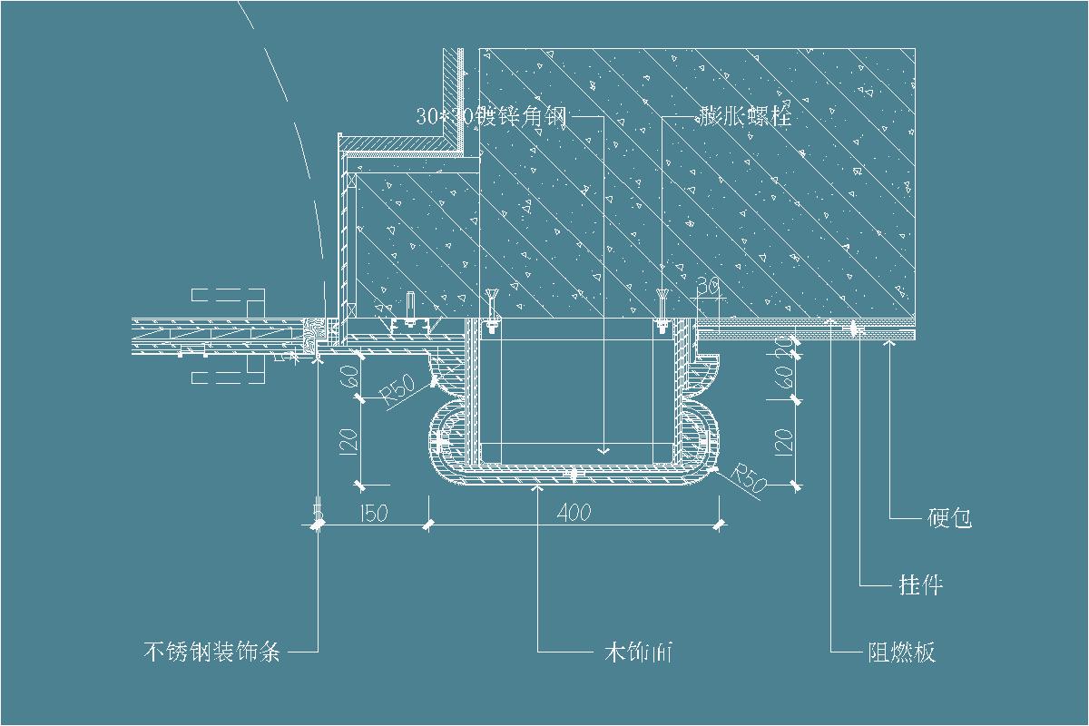 墙面节点-木饰面-硬包-圆弧-钢架-隐蔽门