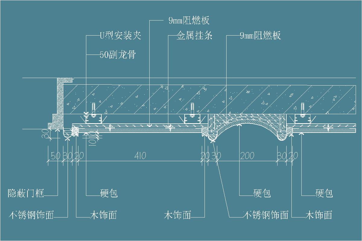墙面节点-木饰面线条-弧形硬包-不锈钢