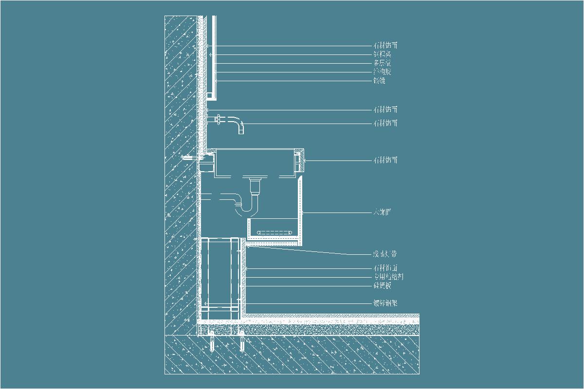 墙面节点-悬浮台盆柜-石材墙面-梳妆镜